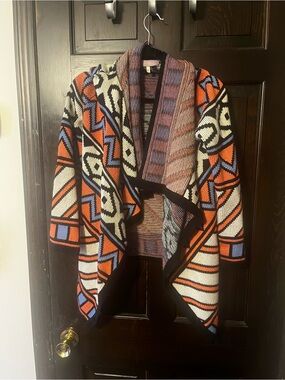 Harper Aztec Open-Front Cardigan - Orange, Blue, Cream, Black